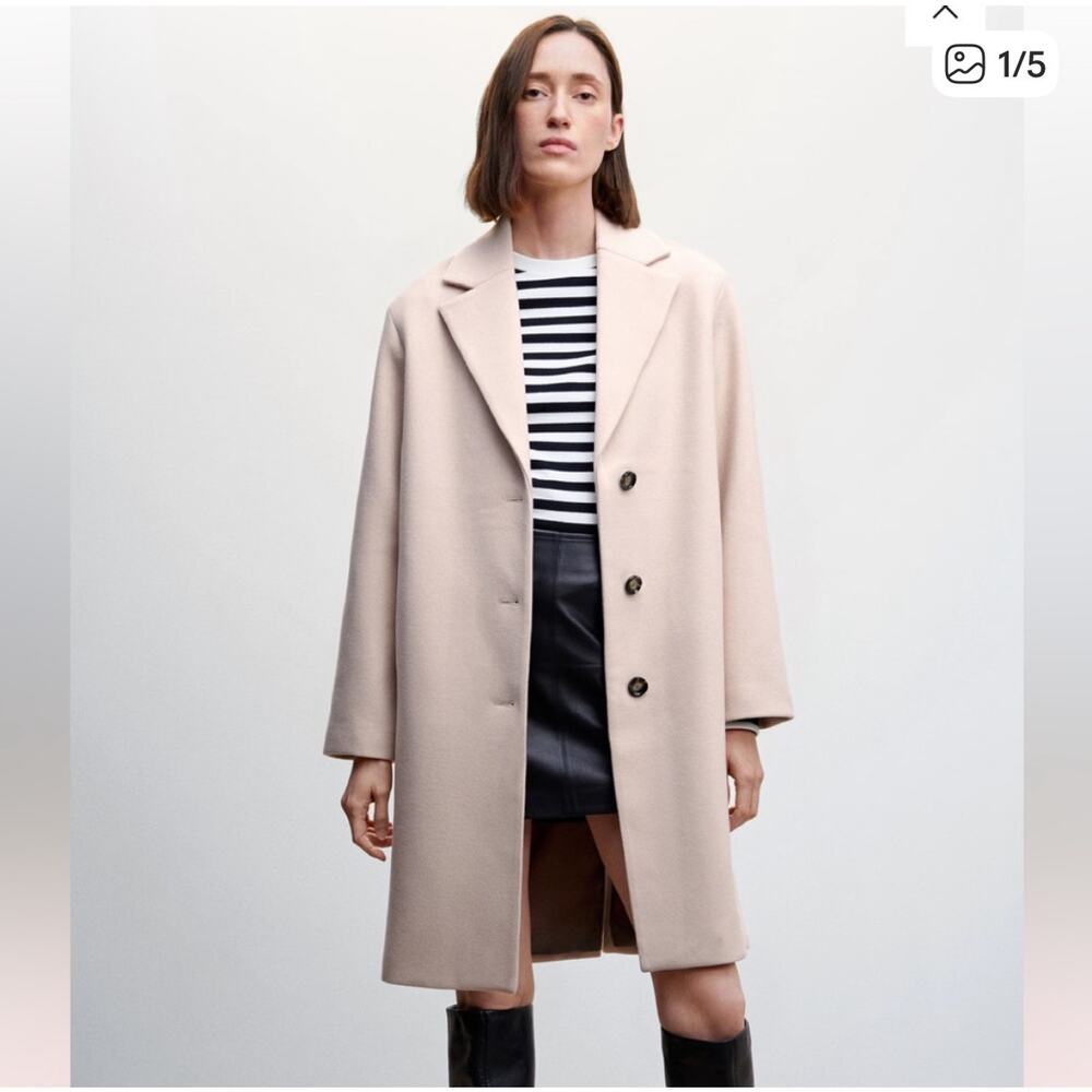 Mango Nude Pink Button Down Collard  Wool Coat Size XS
